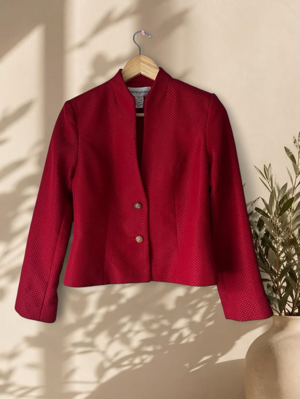 Bloomingdale's Textured Crimson Collarless Blazer